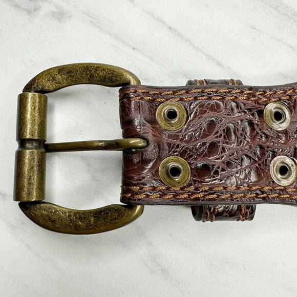 Chinese Laundry Brown Leather Wide Belt Large (L) Textured Boho ✨ - Picture 6 of 14